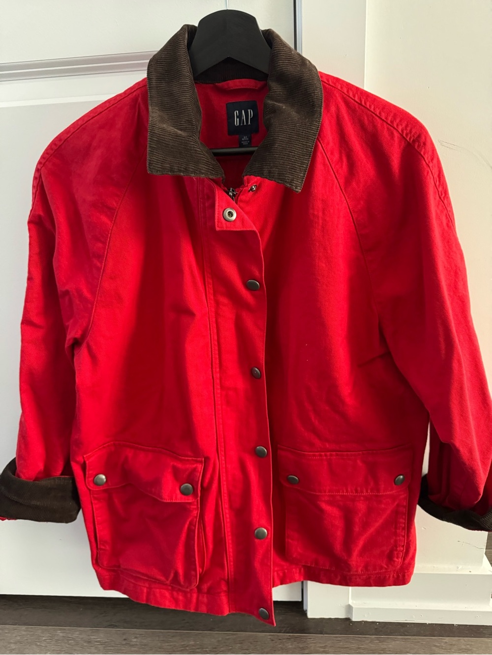 GAP Red Cotton Utility Jacket with Brown Corduroy Collar